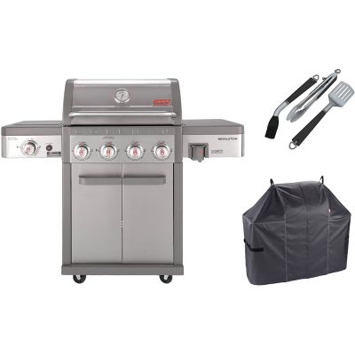 Coleman Revolution Grilling Kit with 4 Burner Propane Gas BBQ Grill, Heavy Duty Cover and 3 pc. Tool Set