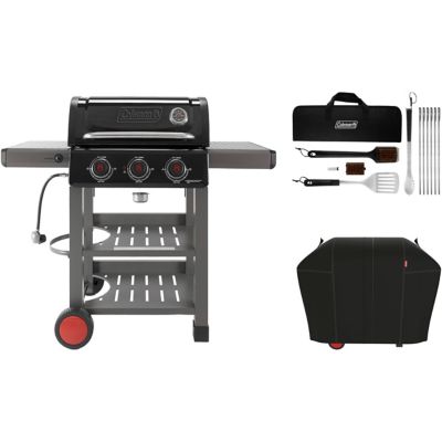 Coleman Cookout Grilling Kit with 3 Burner Propane Gas BBQ Grill, Heavy Duty Cover, and 12 pc. Tool Set