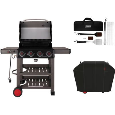 Coleman Cookout Grilling Kit with 4 Burner Propane Gas BBQ Grill, Heavy Duty Cover, and 12 pc. Tool Set