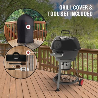 Image showing  Cookout Grilling Kit with Charcoal Kettle Grill, Heavy-Duty Cover and 12 pc. Tool Set, 380 sq. in., Black