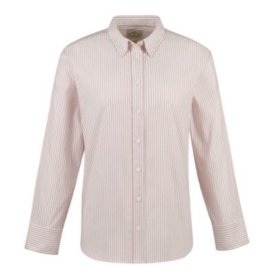 Blue Mountain Women's Striped Long-Sleeve Button-Down Oxford Shirt