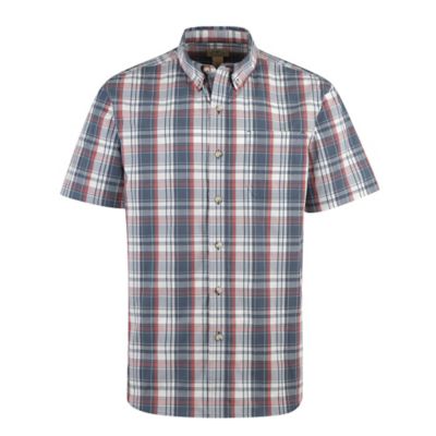 Blue Mountain Men's Stretch Poplin Plaid Short-Sleeve Button-Down Shirt