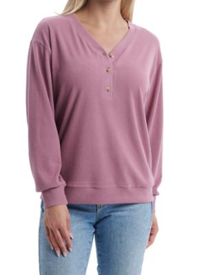 Como Vintage Women's Supersoft Mini Rib Long-Sleeve Henley Pullover