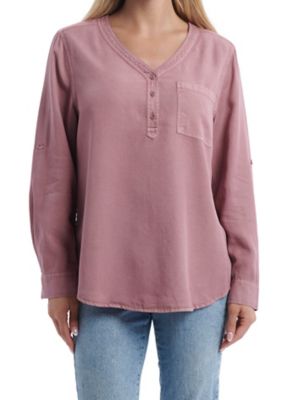 Como Re-Vintage Women's 1-Pocket Colored Lyocell Long-Sleeve Henley Shirt with Roll Tab