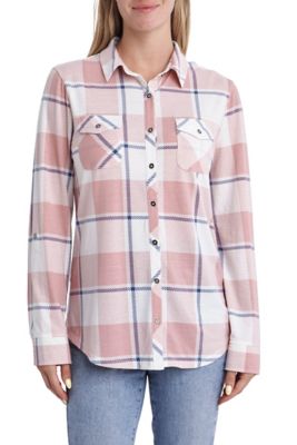 Como Vintage Women's 2-Pocket Knit Plaid Long-Sleeve Button-Down Shirt, CS7928TSC9