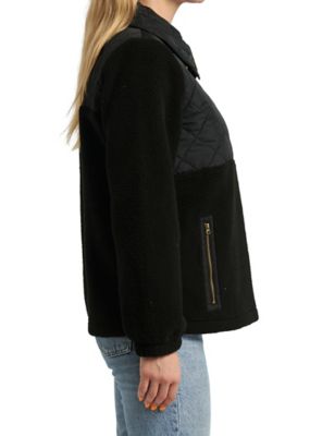 Image showing  Long Sleeve Quarter Zip Sherpa Pullover With Quilted Nylon Details