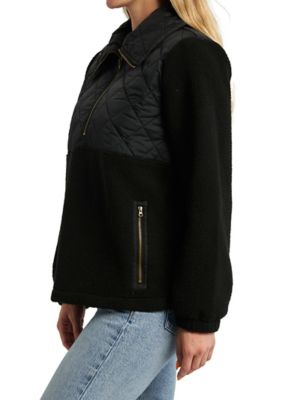 Image showing  Long Sleeve Quarter Zip Sherpa Pullover With Quilted Nylon Details