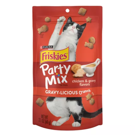 Friskies Purina Cat Treats Party Mix Sauce-licious Crunch Chicken and Gravy Flavors - 2.1 oz Poached Cat Crunchy Treats