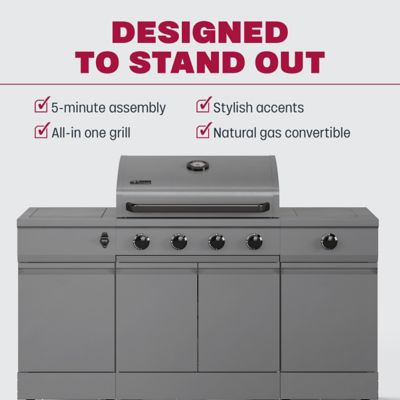 Image showing 6 th TYTUS 5-Burner Fresno Propane and Natural Gas Convertible Grill, Gunmetal/Graphite Stone