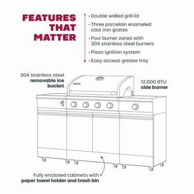 Image showing 8 th TYTUS 5-Burner Fresno Propane and Natural Gas Convertible Grill, Gunmetal/Graphite Stone