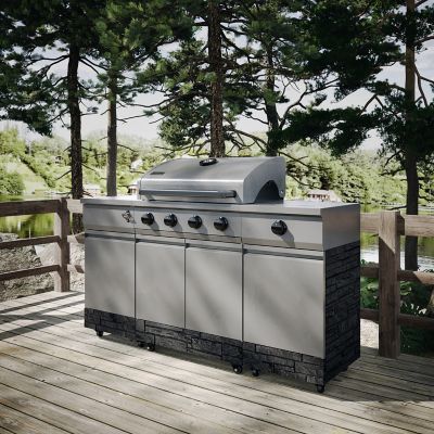 Image showing 9 th TYTUS 5-Burner Fresno Propane and Natural Gas Convertible Grill, Gunmetal/Graphite Stone