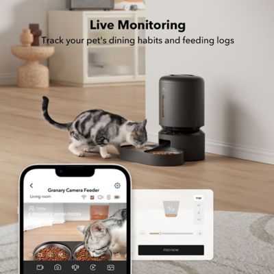 Image showing  Granary Wifi Stainless Steel Dual Food Tray 5 L. Automatic Dog and Cat Feeder with Camera Monitoring, Black