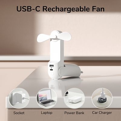 Image showing  Small Handheld 3 in 1 Hand Fan and Portable USB 2000mAh battery Rechargeable Pocket Fan, F8, White