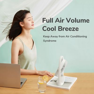 Image showing 5 th Jisulife Desk Fan 4000mAh Battery Operated Desktop Fan with 4 Speeds, Max 15 Hrs, Strong Airflow, Ultra Quiet, FA19, White