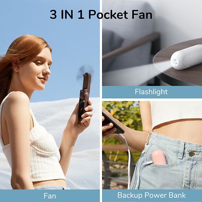 Image showing  Small Handheld 3 in 1 Hand Fan and Portable USB 2000mAh battery Rechargeable Pocket Fan, F8, Brown