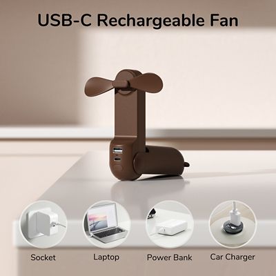 Image showing  Small Handheld 3 in 1 Hand Fan and Portable USB 2000mAh battery Rechargeable Pocket Fan, F8, Brown