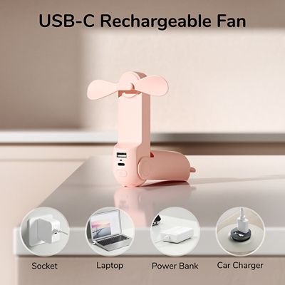 Image showing 5 th Jisulife Small Handheld 3 in 1 Hand Fan and Portable USB 2000mAh battery Rechargeable Pocket Fan, F8, Pink
