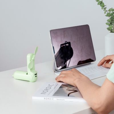 Image showing  Small Handheld 3 in 1 Hand Fan and Portable USB 2000mAh battery Rechargeable Pocket Fan, F8, Mint Green