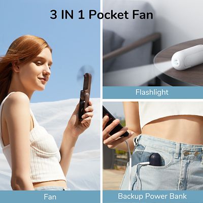 Image showing  Small Handheld 3 in 1 Hand Fan and Portable USB 2000mAh battery Rechargeable Pocket Fan, F8, Blue