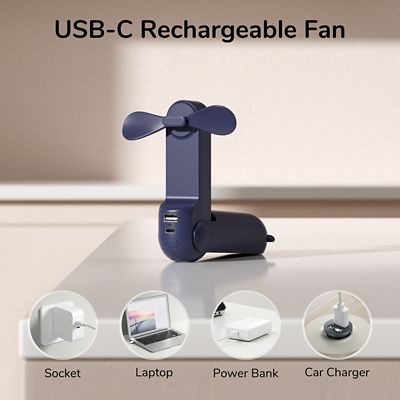 Image showing  Small Handheld 3 in 1 Hand Fan and Portable USB 2000mAh battery Rechargeable Pocket Fan, F8, Blue
