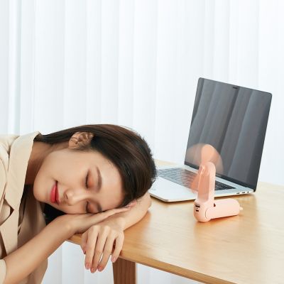 Image showing  Small Handheld 3 in 1 Hand Fan and Portable USB 4500mAh battery Rechargeable Pocket Fan, F8X, Pink