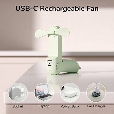 Image showing  Small Handheld 3 in 1 Hand Fan and Portable USB 4500mAh battery Rechargeable Pocket Fan, F8X, Green