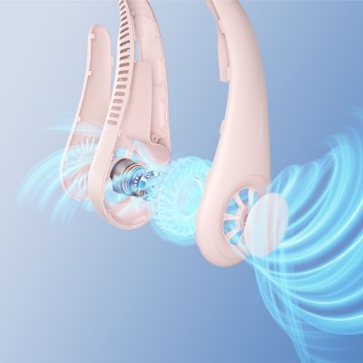 Image showing  Portable Neck Fan, 4000 mAh Rechargeable Battery Operated Wearable Personal Fan, Headphone Design, 3 Speeds, FA14, Pink