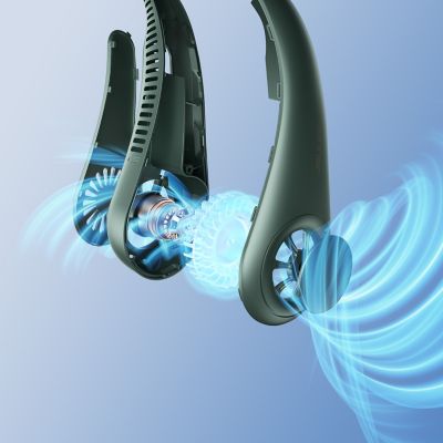 Image showing  Portable Neck Fan, 4000 mAh Rechargeable Battery Operated Wearable Personal Fan, Headphone Design, 3 Speeds, Dark Green