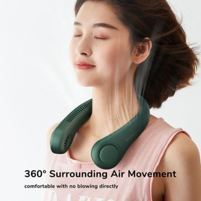 Image showing  Portable Neck Fan, 4000 mAh Rechargeable Battery Operated Wearable Personal Fan, Headphone Design, 3 Speeds, Dark Green