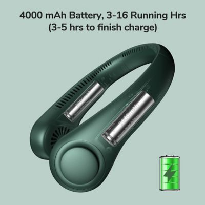 Image showing  Portable Neck Fan, 4000 mAh Rechargeable Battery Operated Wearable Personal Fan, Headphone Design, 3 Speeds, Dark Green