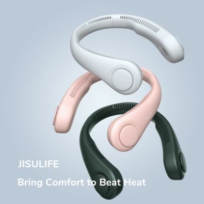 Image showing 7 th Jisulife Portable Neck Fan, 4000 mAh Rechargeable Battery Operated Wearable Personal Fan, Headphone Design, 3 Speed, Dark Green