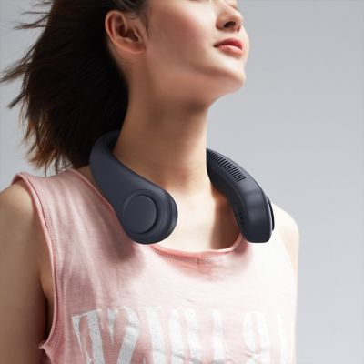 Image showing  Portable Neck Fan, 4000 mAh Rechargeable Battery Operated Wearable Personal Fan, Headphone Design, 3 Speeds, Dark Blue