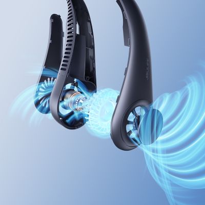 Image showing  Portable Neck Fan, 4000 mAh Rechargeable Battery Operated Wearable Personal Fan, Headphone Design, 3 Speeds, Dark Blue