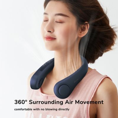 Image showing  Portable Neck Fan, 4000 mAh Rechargeable Battery Operated Wearable Personal Fan, Headphone Design, 3 Speeds, Dark Blue