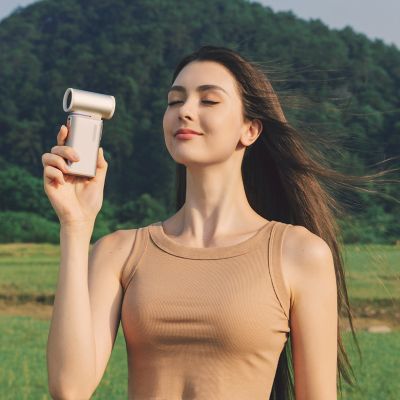 Image showing  2 in 1 Portable Fan with Multiple Functions, Super Power Mental Personal Hand Fan, LED Display, FA55, Light Brown