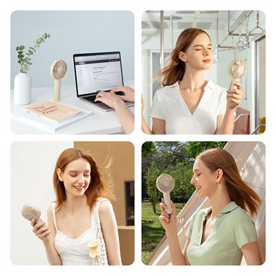 Image showing 5 th Jisulife Handheld Fan, Portable Small Fan with 3 Speeds, USB Rechargeable Hand Fan, Personal Fan Battery Operated, Light Brown