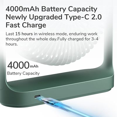 Image showing  Desk Fan 4000mAh Battery Operated Desktop Fan with 4 Speeds, Max 15 Hrs, Strong Airflow, Ultra Quiet, FA19, Green