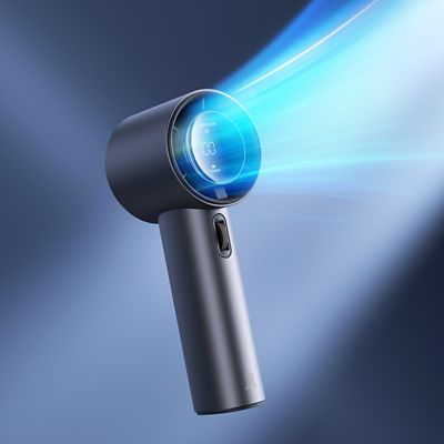 Image showing  Portable Handheld Fan, Adjustable Turbo Mini Fan, 3600mAh Battery Rechargeable personal Fan, Digital Display, Blue