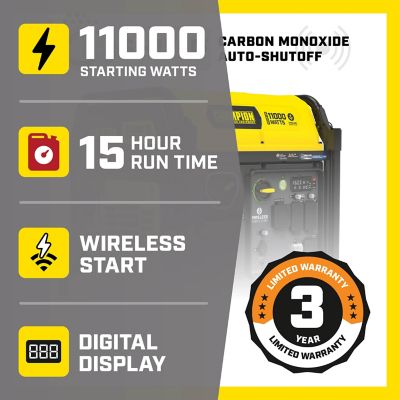 Image showing 1 th Champion Power Equipment 11,000/9,000-Watt Gasoline Powered Home Backup Portable Inverter Generator, Wireless Start, CO Shield