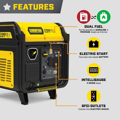 Image showing  11,000/9,000-Watt Dual-Fuel Home Backup Portable Inverter Generator, Electric Start, CO Shield