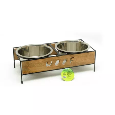 Advance Pet Product Iron and Wood Double Dining Set Woof Double Diners