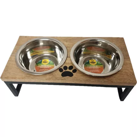 Advance Pet Product Modern Wrought Iron and Wood Double Dining Set with Leg Double Diners