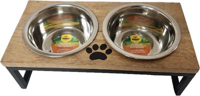 Advance Pet Product Wrought Iron and Wood Double Diner Modern with Paw