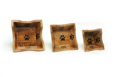 Advance Pet Product Square Wood Bowl with Paw Print, 2605