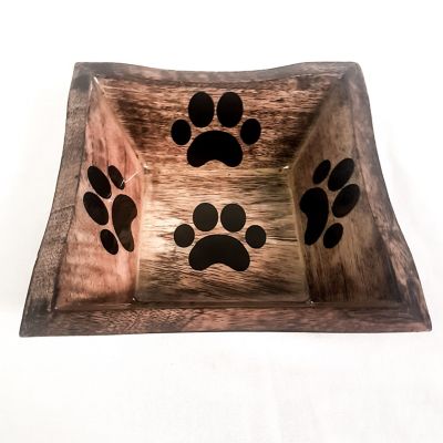 Image showing  Square Wood Bowl with Paw Print, 2605