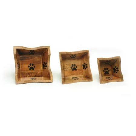 Advance Pet Product Square Wooden Bowl with Paw Print Elevated Bowls