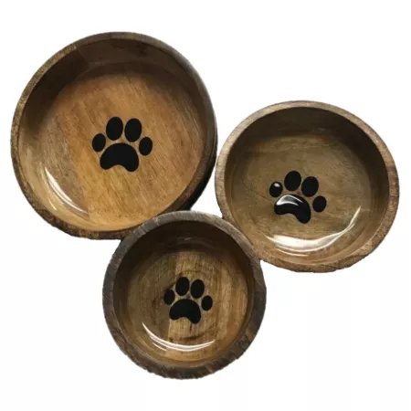 Advance Pet Product Round Wooden Paw Print Bowl Elevated Bowls