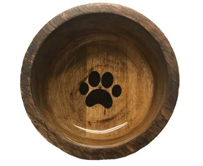 Image showing  Round Wood Bowl with Paw Print