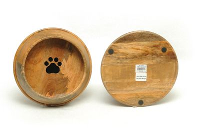 Advance Pet Product Round Non Skid Wood Bowl with Paw Print