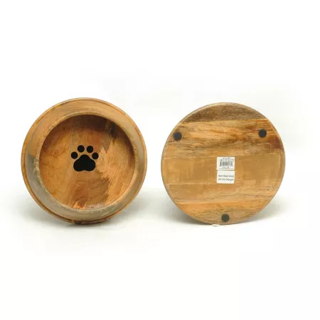 Advance Pet Product Round Non-Slip Wooden Paw Print Bowl Elevated Bowls